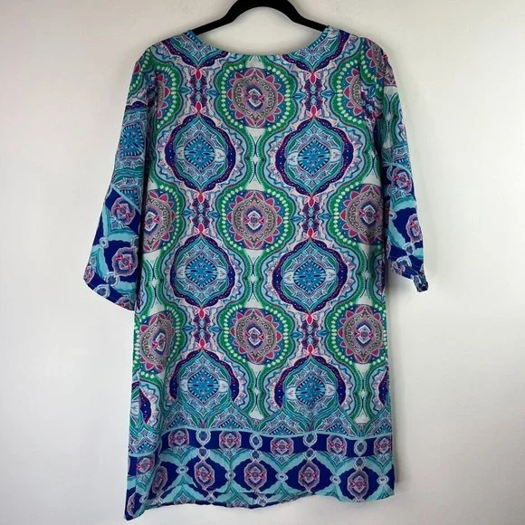 Be Bop Womens Sz Medium Multicolored Bohemian Dress 3/4 Sleeve V Neck Light - Picture 2 of 5